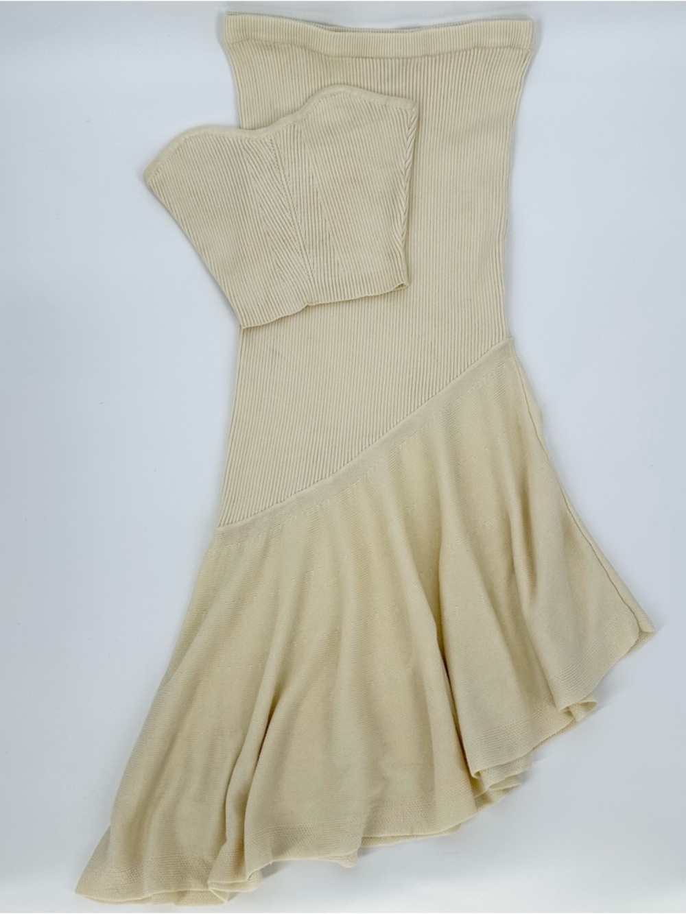 LPA Edaline Ribbed Matching Set Asymmetrical Skirt Strapless Top